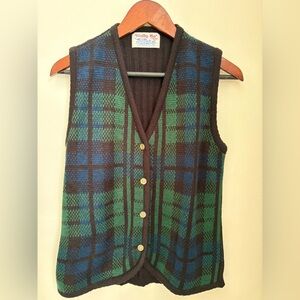 Vintage Tally Ho Women Plaid Knit Vest